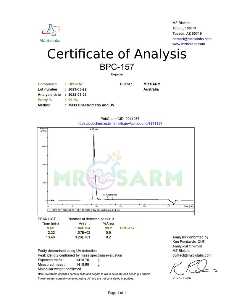 mr sarm australia COA BPC 157 2023 03 24 page 001