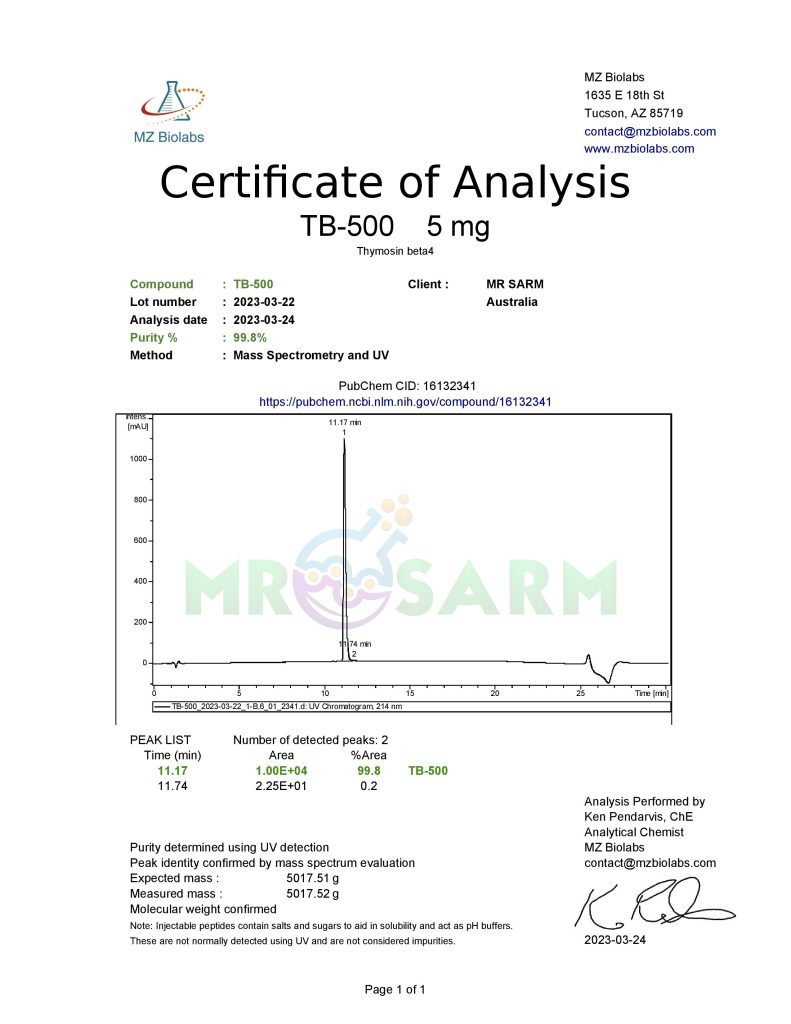 mr sarm australia COA TB 500 2023 03 24 page 001