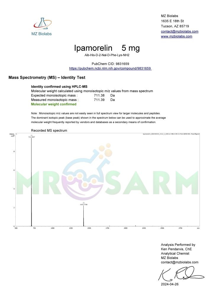 mr sarm australia COA Ipamorelin 5mg 2024 04 26 page 002