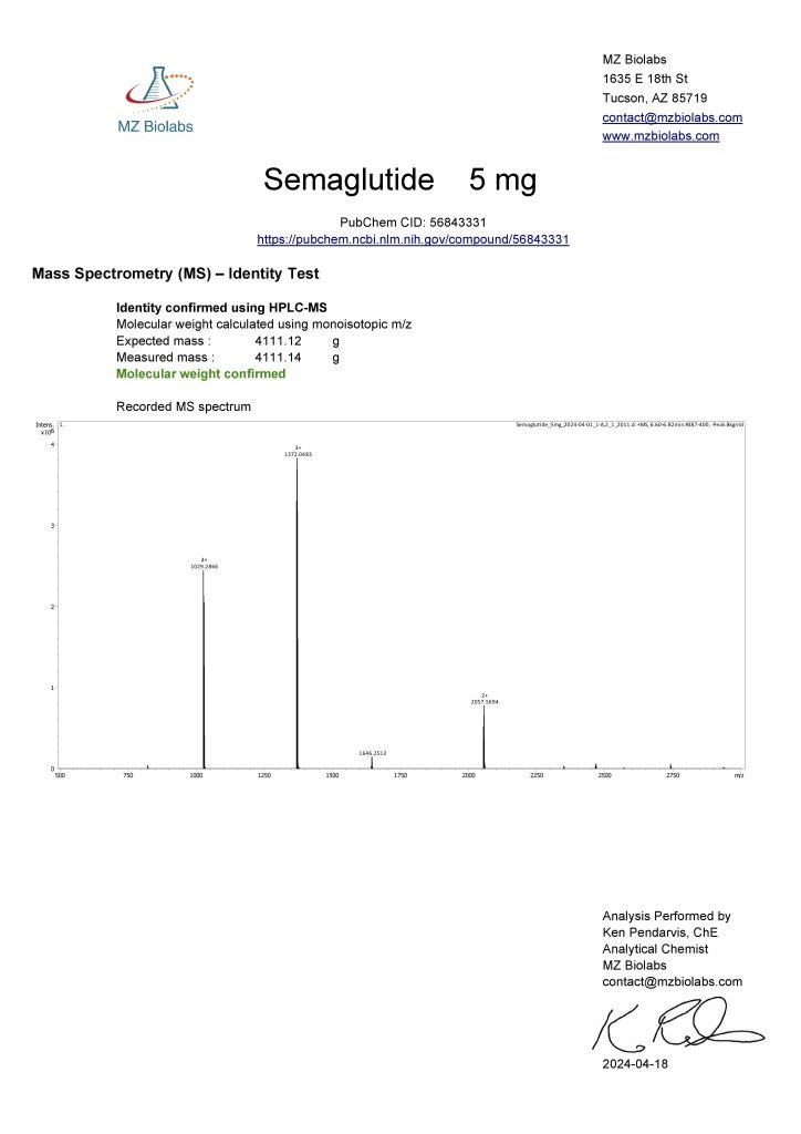 mr sarm australia COA Semaglutide 5mg 2024 04 18 page 002