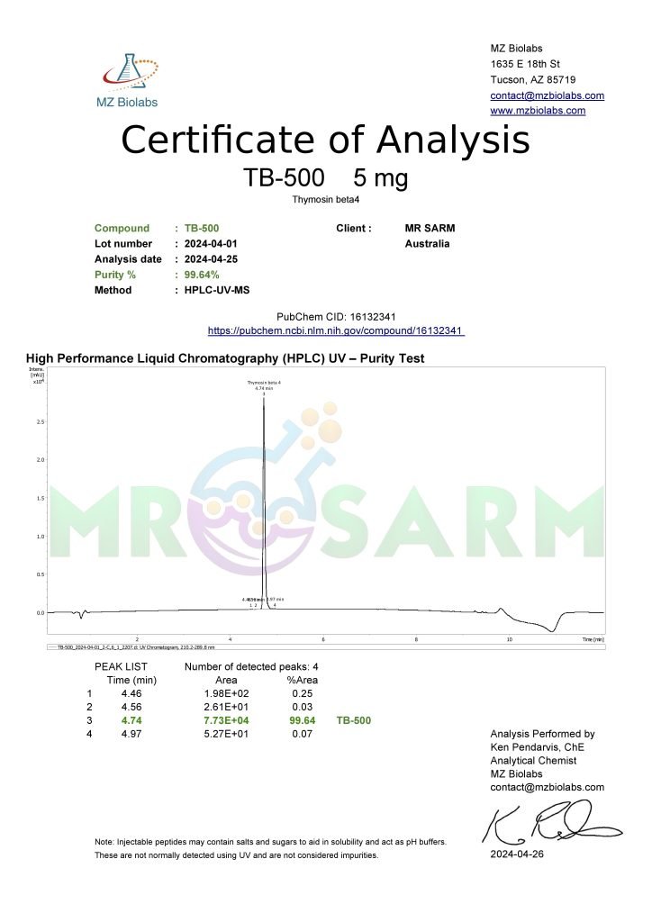 mr sarm australia COA TB 500 5mg 2024 04 26 page 001