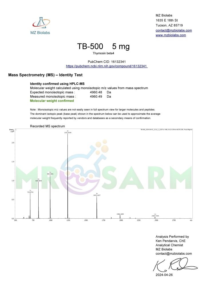mr sarm australia COA TB 500 5mg 2024 04 26 page 002