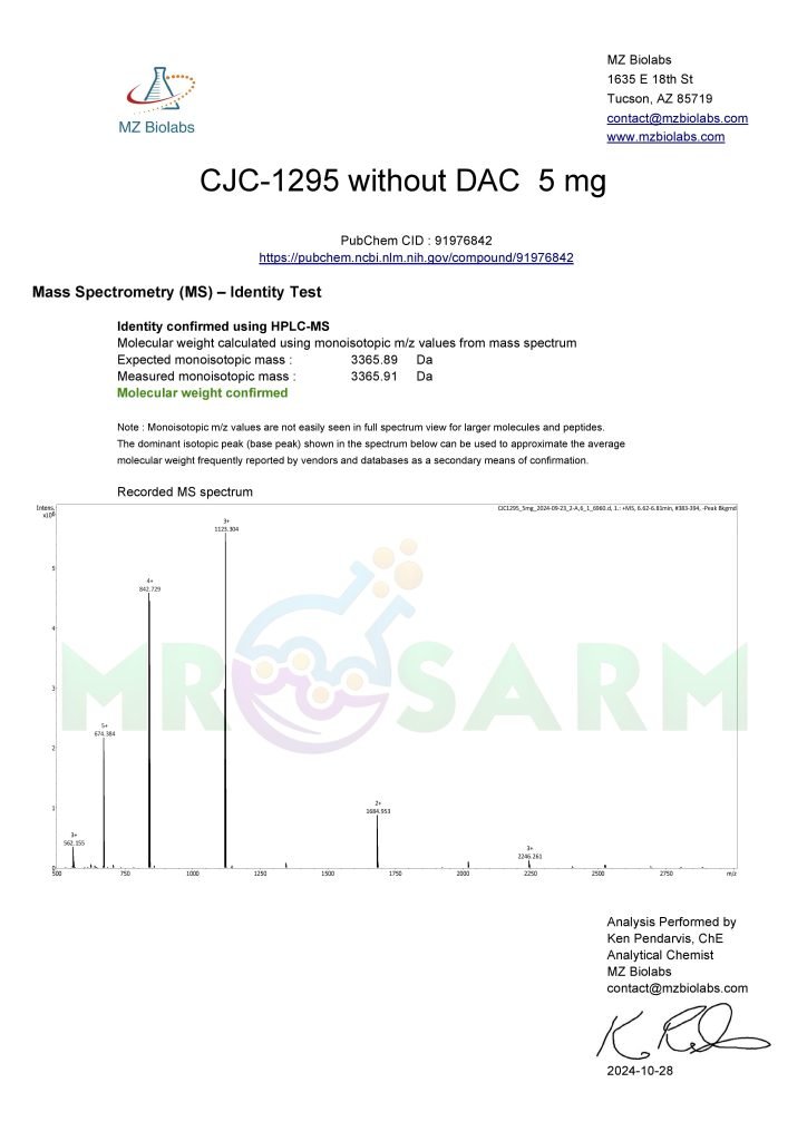 mr sarm australia COA CJC 1295 noDAC 5mg 2024 10 28 page 002